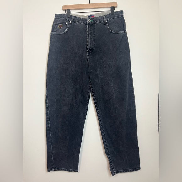 Tommy Hilfiger Vintage Classic Jeans Baggy Fit Black‎ Acid Wash Size 36 skater